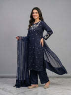 Hand Embroidered Work 3 Piece Suit with Organza Dupatta