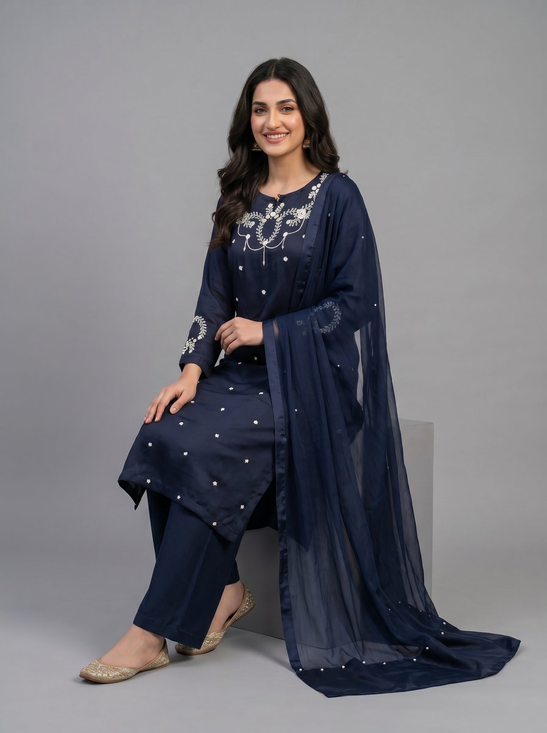 Hand Embroidered Work 3 Piece Suit with Organza Dupatta