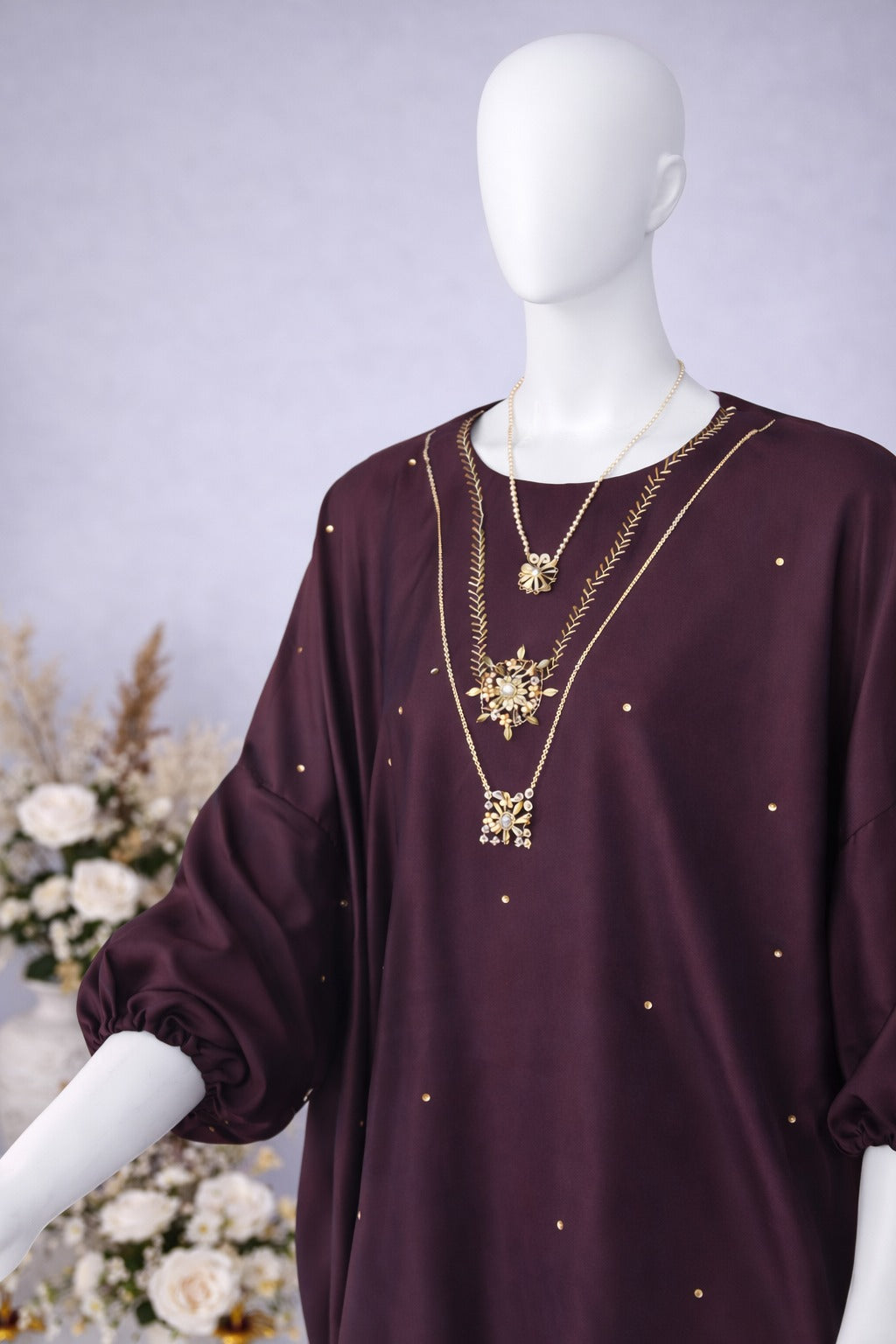 Balloon Sleeve Detail Satin Silk Kaftan