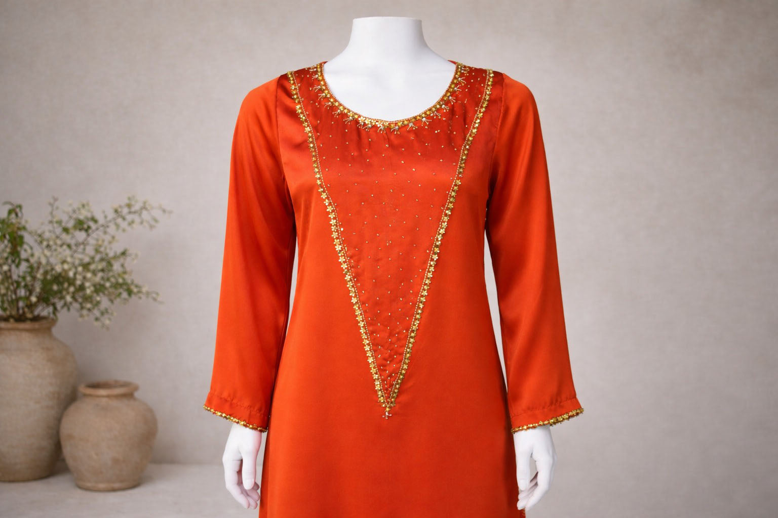 Hand Embroidered Front Panel Detail Rust Formal Suit