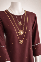 Luxury raw silk long shirt neckline hand embroidery detail