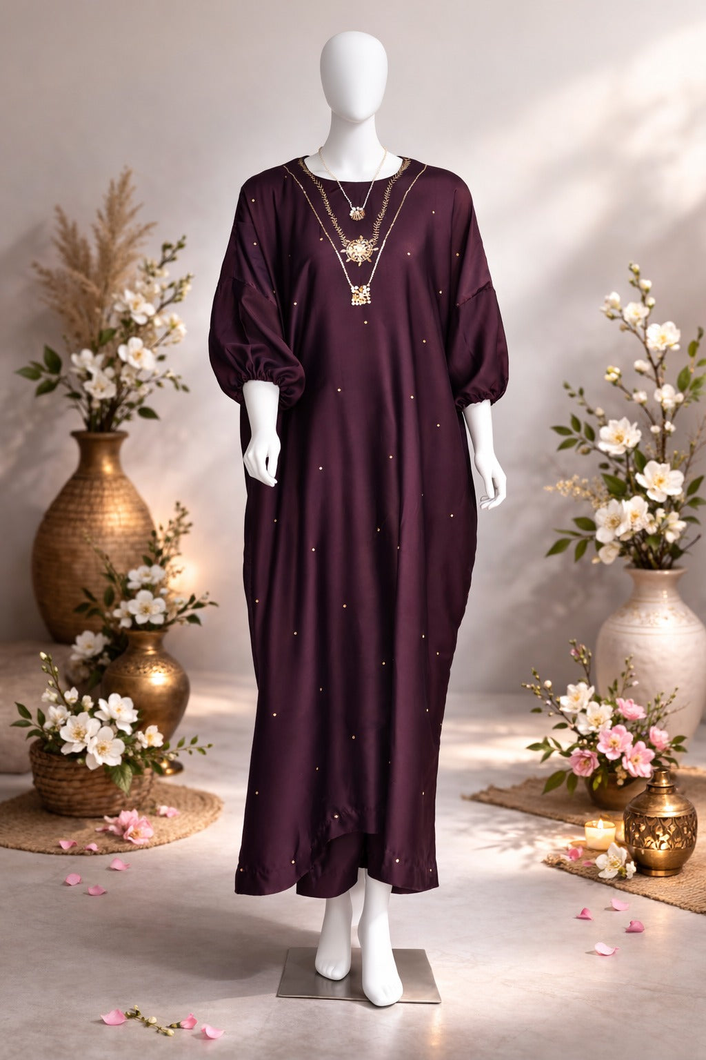 Satin Silk Kaftan Full Front View