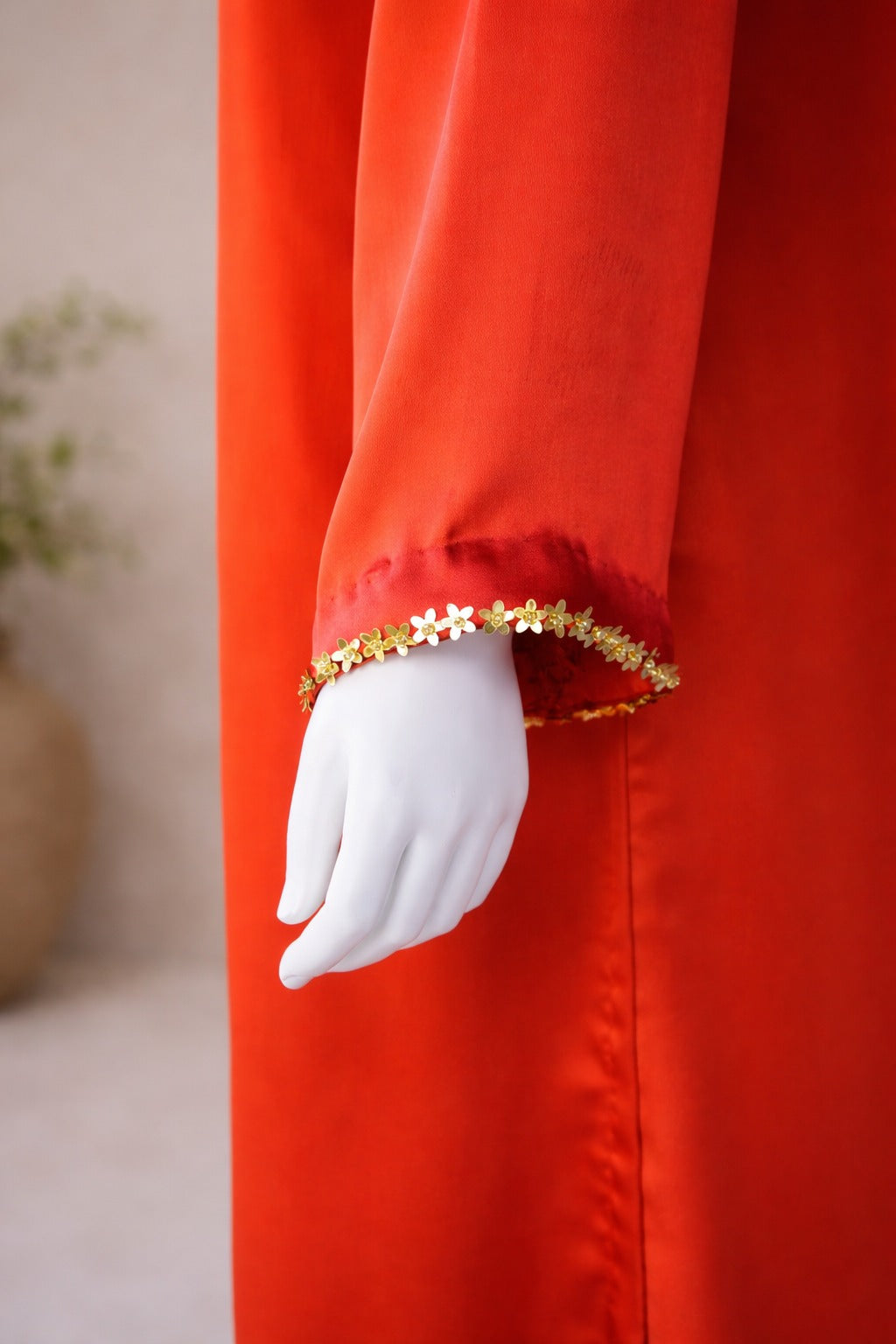 Sleeve Border Embroidery Detail Satin Silk Shirt