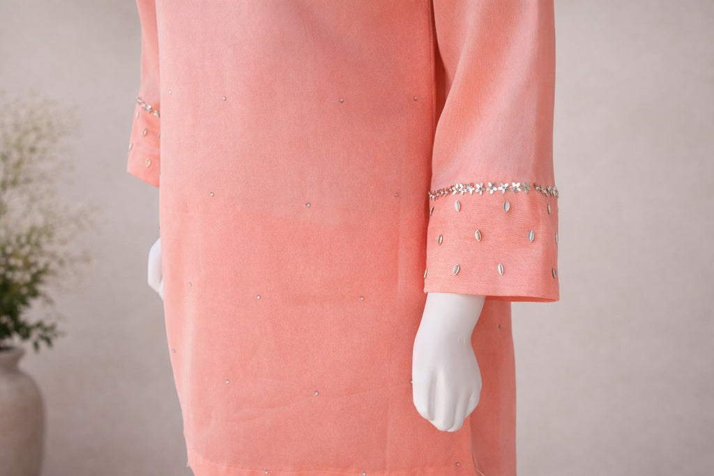 Sleeve Embroidery Detail Raw Silk Suit