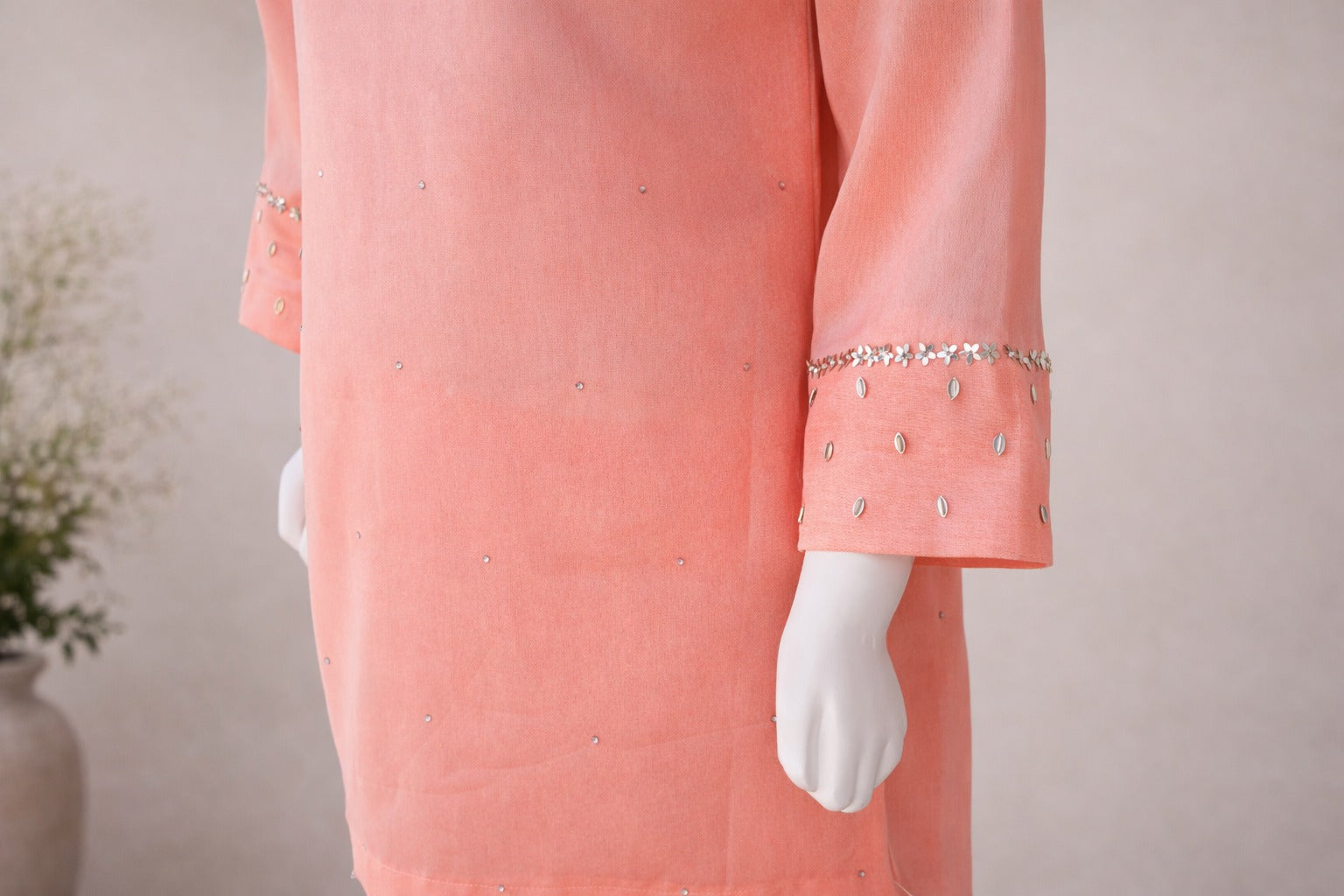 Sleeve Embroidery Detail Raw Silk Suit
